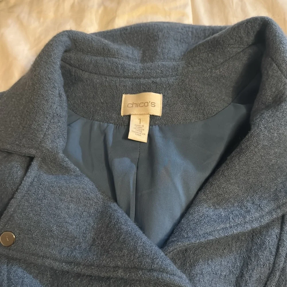 Chicos Boiled Wool Motorcycle Jacket Blue Silver - Picture 3 of 9